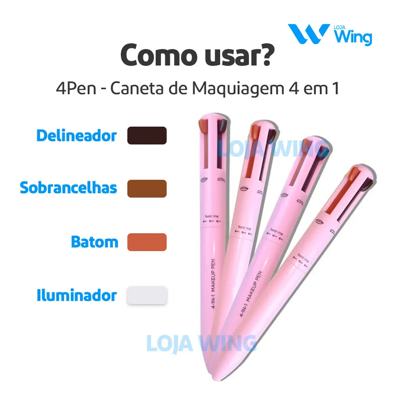 4Pen - Caneta de Maquiagem 4 em 1 [LEVE 3 e PAGUE 2]